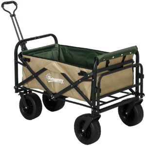 Outsunny Bollerwagen mit verstellbarem Griffwinkel braun 94L x 57B x 77-100H cm