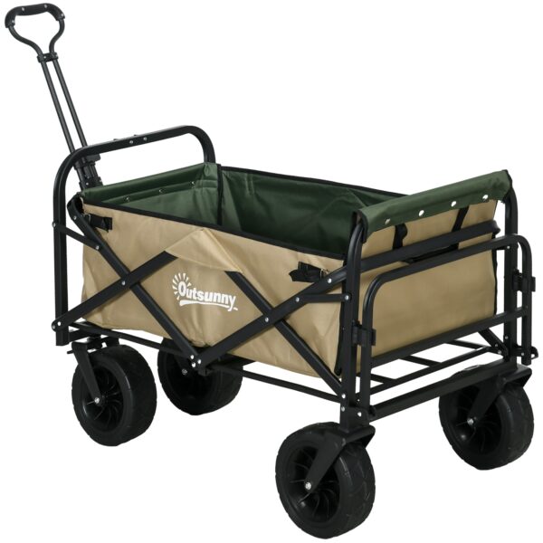 Outsunny Bollerwagen mit verstellbarem Griffwinkel braun 94L x 57B x 77-100H cm