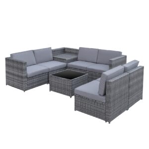 Outsunny Polyrattan Gartengarnitur als 8-teiliges Set grau