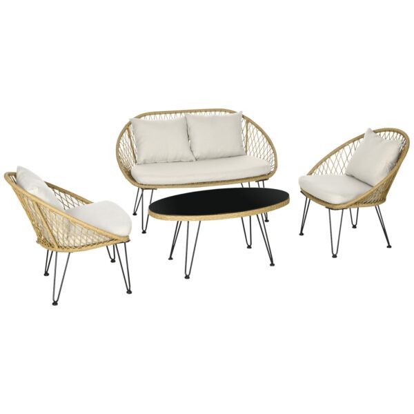 Outsunny Rattan Gartenmöbel-Set mit Sitzkissen braun 128L x 71B x 79H cm