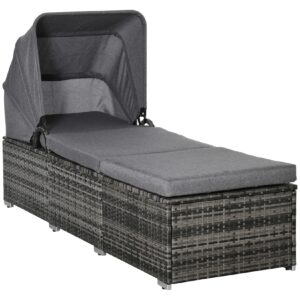 Outsunny Rattan Liege mit Sonnendach grau 195L x 65B x 40H cm