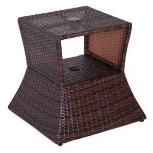 Outsunny Rattan-Gartentisch mit Sonnenschirm-Halterung braun 54 x 54 x 55 cm (LxBxH)