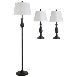 HOMCOM 3er- Lampenset 2 Tischlampen + 1 Stehlampe schwarz