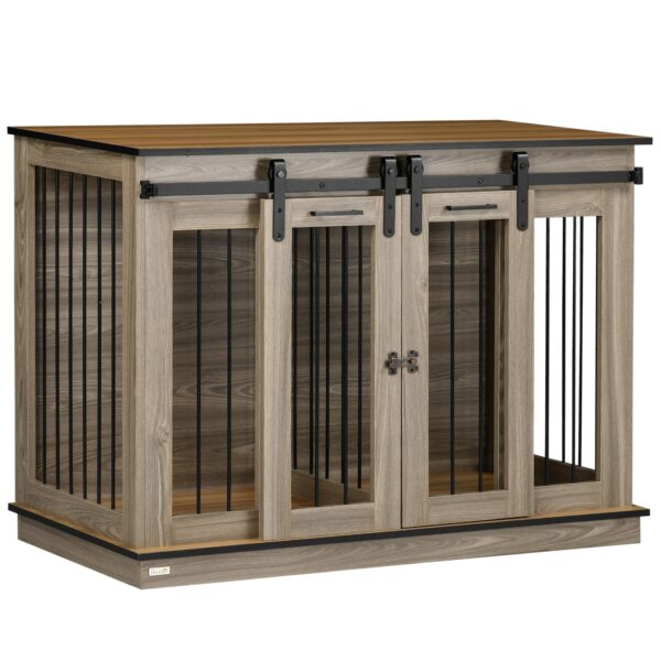 PawHut Hundekäfig mit Doppeltür natur 120L x 60B x 88