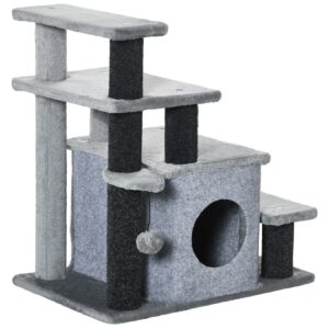 PawHut Haustiertreppe mit Schlafhöhle grau 60L x 40B x 66H cm