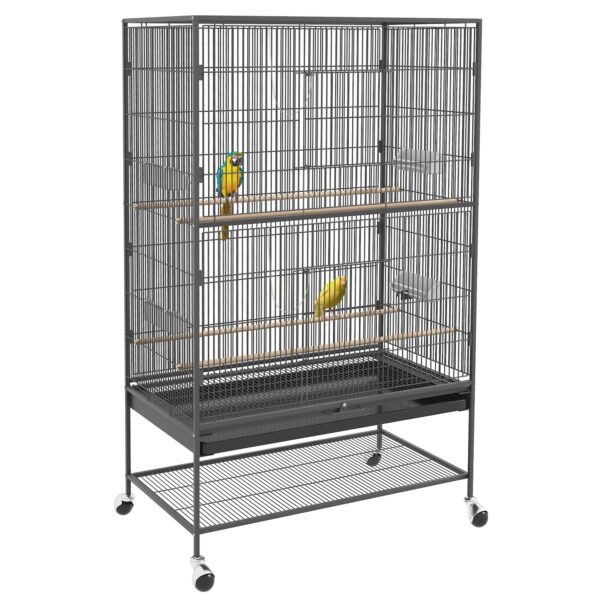 PawHut Vogelkäfig mit Rollen grau 94L x 57B x 153H cm