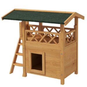 PawHut Katzenhaus mit Treppe und Dach natur 77L x 50B x 73H cm