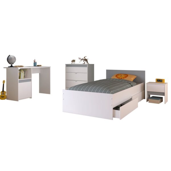 Jugendzimmer Pirouette 25 Parisot 4-tlg Bett 90*200 cm + Nachtkommode + Kommode + Schreibtisch weiß