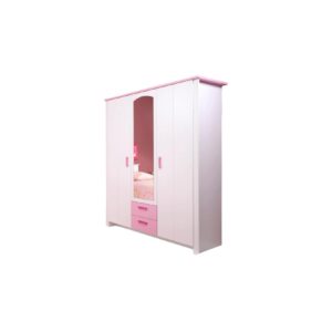 Kleiderschrank Biotiful 11 Parisot 3-trg mit 1x Spiegel + 2 Schubladen weiß - rosa B 136 cm