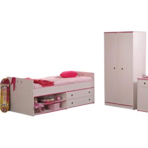 Kinderzimmer Smoozy 6 Parisot 2-tlg weiß Bett + Kleiderschrank Funktionsbett Kinderbett