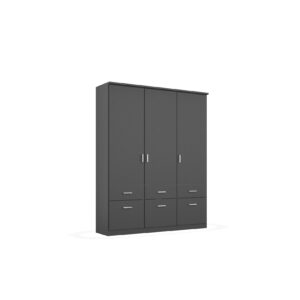 Kleiderschrank Dilan 3-trg mit 6 Schubladen (3 kleine + 3 große) grau B 136 cm H 199 cm T 58 cm