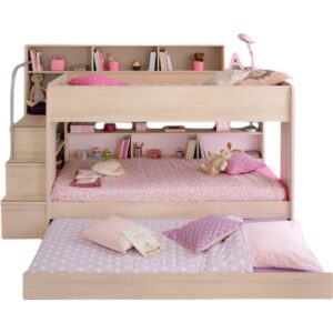 Etagenbett Bibop 11 Parisot inklusive Leiterpodest + Regalwand + Bettkasten + 2 Lattenrostplatten beige