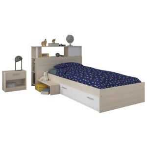 Funktionsbett Charly 17 Parisot 90*200 cm inkl. Kopfteil + Ablagetisch + Nachtkommode Akazie beige weiß