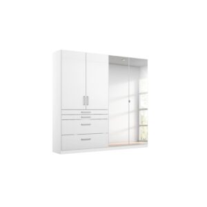 Kleiderschrank Lauri 4-trg (2x Spiegel) + 4 Schubladen weiß Hochglanz B 181 cm - H 197 cm - T 54 cm