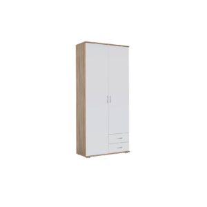 Kleiderschrank Sara 2-trg + 2 Schubkästen weiß - sonoma Eiche B 85 cm - H 188 cm - T 52 cm