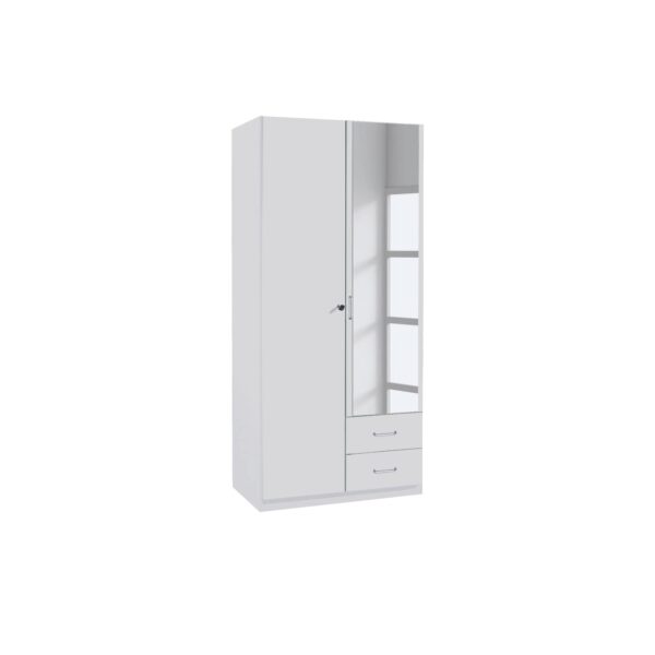 Kleiderschrank Caro 2-trg mit 1 Spiegelfront + 2 Schubladen weiß B 91 cm - H 197 cm - T 54 cm