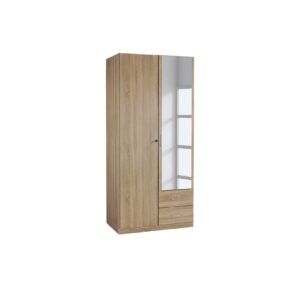 Kleiderschrank Caro 2-trg mit 1 Spiegelfront + 2 Schubkästen beige B 91 cm - H 197 cm - T 54 cm