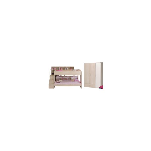 Kinderzimmer Bibop 44 Parisot Bett + Lattenrostplatten + Kleiderschrank + Regale + Podest-Leiter beige