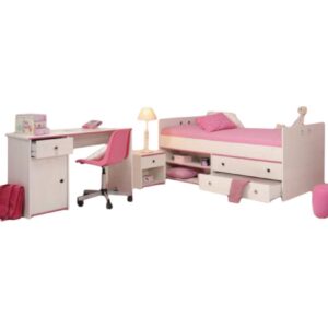 Kinderzimmer Smoozy 27 Parisot 3-tlg Bett + Nachtkommode + Schreibtisch weiß