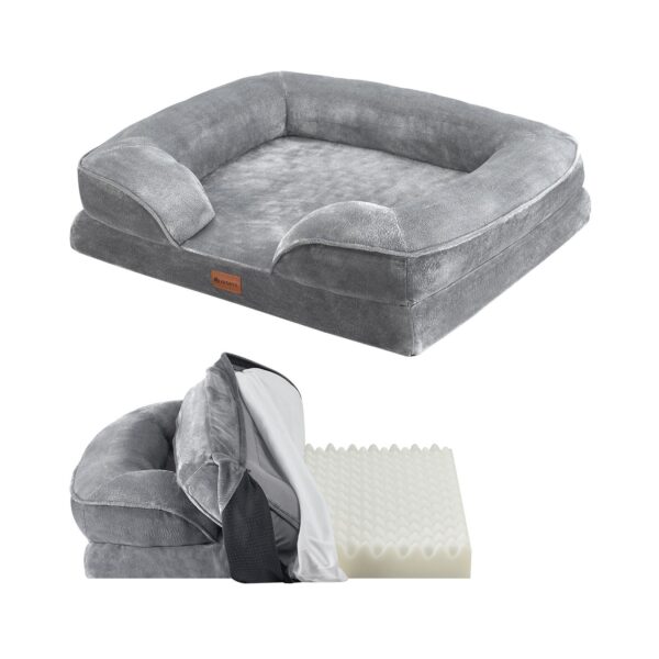 Juskys Hundebett Sheena M - 72 x 60 cm - orthopädisch & flauschig - Bezug abnehmbar & waschbar