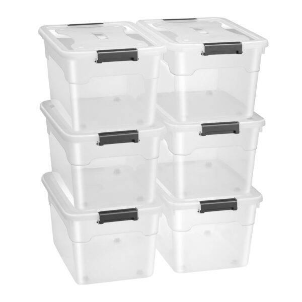 Juskys Aufbewahrungsbox mit Deckel - 6er Set Kunststoff Boxen 60l - Box stapelbar