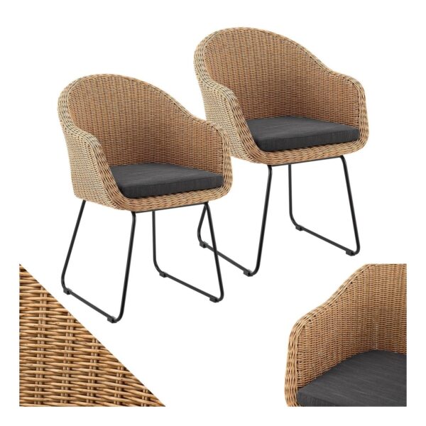 Juskys Rattan Korbsessel Cody 6er Set mit Kissen - Indoor & Outdoor Rattanstühle - Korbstühle Natur