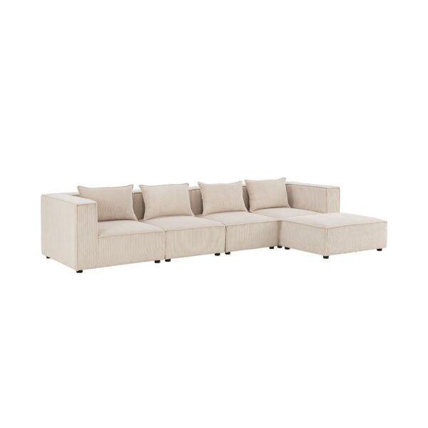 Juskys modulares Sofa Domas XL - Couch Wohnzimmer - 4 Sitzer - Ottomane & Kissen - Cord Beige