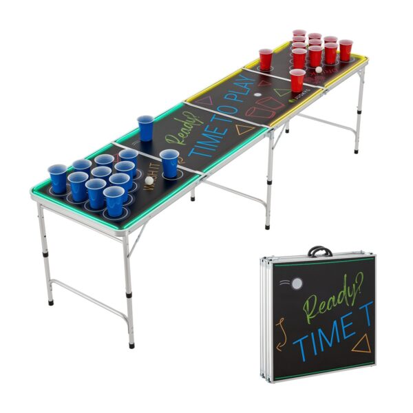 Juskys Beer Pong Tisch Colorido mit Beleuchtung  - Bier Trinkspiel Set Becher Bälle - Schwarz