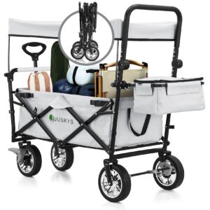 Juskys Bollerwagen mit Dach & Tasche - Wagen bis 120 kg belastbar - Handwagen faltbar - Hellgrau