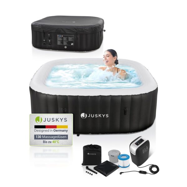 Juskys Whirlpool Palmira für bis zu 6 Personen - Outdoor Indoor Pool aufblasbar - eckig - Schwarz