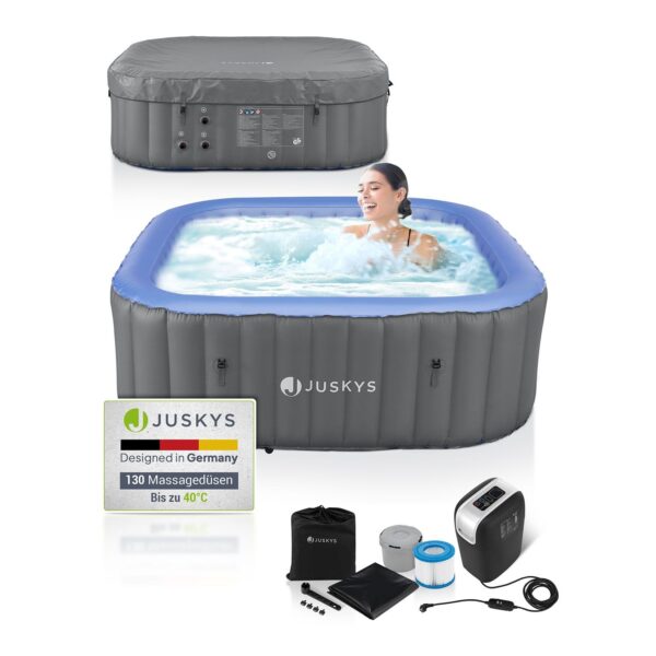 Juskys Whirlpool Palmira für bis zu 6 Personen - Outdoor Indoor Pool aufblasbar - eckig - Grau