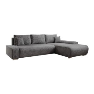 Juskys Sofa Iseo Rechts mit Schlaffunktion - Stoff Couch L Form für Wohnzimmer - Dunkelgrau