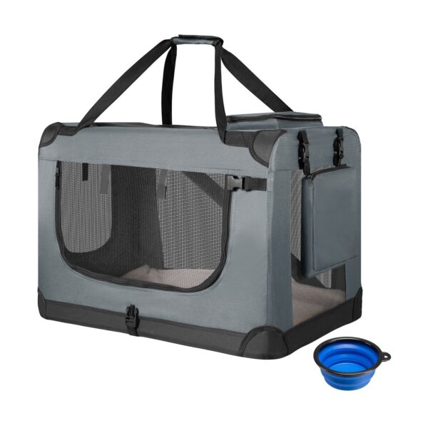 Juskys Hundetransportbox Lassie M (grau) faltbar mit Decke - 42x60x44 cm Hundetasche Hundebox