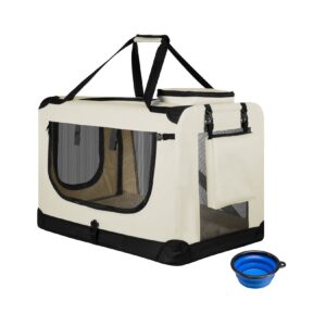 Juskys Hundetransportbox Lassie L (beige) faltbar mit Decke - 50x70x52 cm Hundetasche Hundebox