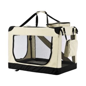 Juskys Hundetransportbox Lassie XL (beige) faltbar mit Decke - 56x81x58 cm Hundetasche Hundebox