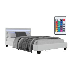 Juskys Polsterbett Verona weiß   120×200 cm   Bettgestell LED-Beleuchtung