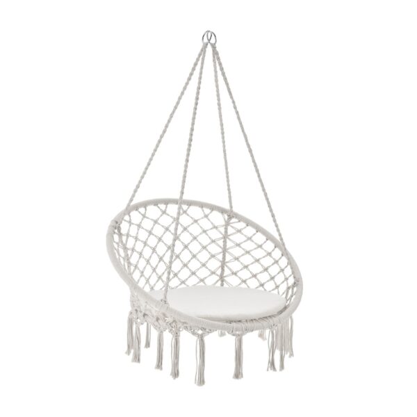 Juskys Hängesessel Cadras beige - 60 cm breites Kissen – Indoor Hängekorb 120 kg Belastbarkeit