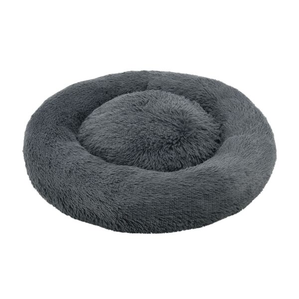 Juskys Haustierbett Monty XL 80 cm rund – Hundebett Donut-Form flauschig & waschbar Dunkelgrau