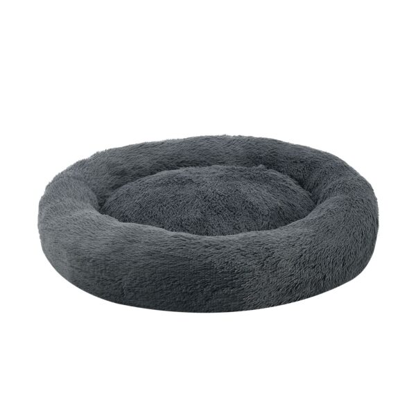 Juskys Haustierbett Monty XXL 100 cm rund – Hundebett Donut-Form flauschig & waschbar Dunkelgrau