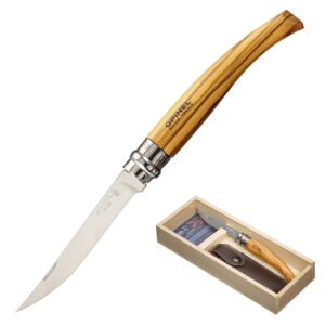 OPINEL Geschenk Set Slimline Messer + Etui Klappmesser Taschenmesser Oliven Holz