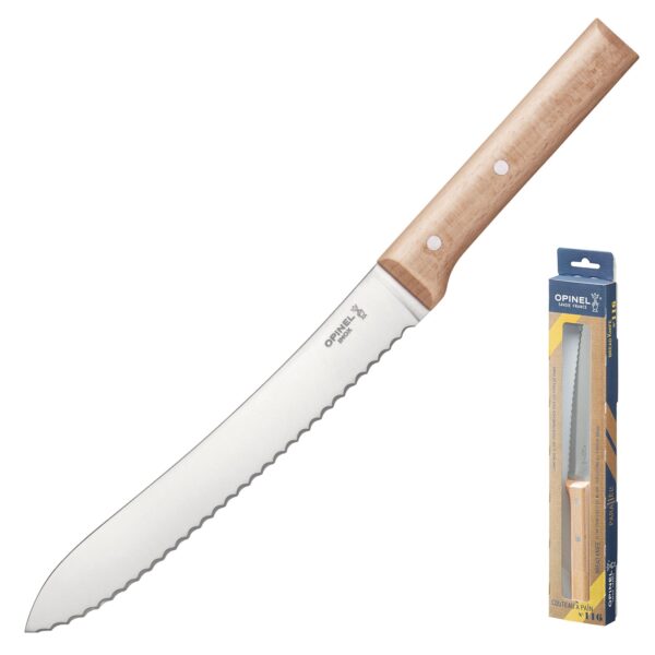 OPINEL Parallele Brotmesser - Wellenschliff Sägemesser Holzgriff Stahl 21 cm