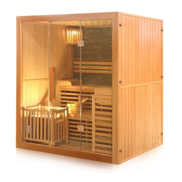 Dewello® Finnische Traditionelle Sauna SARNIA PLUS 180cm x 140cm inkl. 6 KW Harvia Ofen