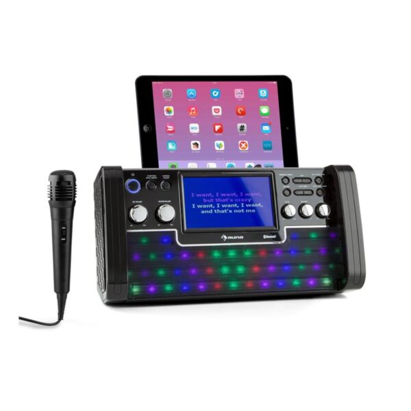 DiscoFever LED Bluetooth-Karaokeanlage LED 7" TFT-Screen CD USB Schwarz