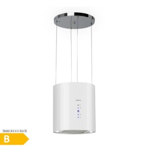 Barett Inselabzugshaube Ø35cm Umluft 558 m³/h LED Aktivkohlefilter Weiß