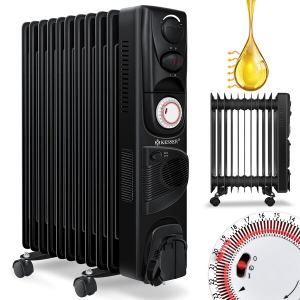 KESSER® Ölradiator - Elektrische Heizung  2500W Öl Radiator  Elektroheizung Mobil Timer Lüfter Abschaltautomatik stufenlose Temperaturregelung Überhitzungsschutz