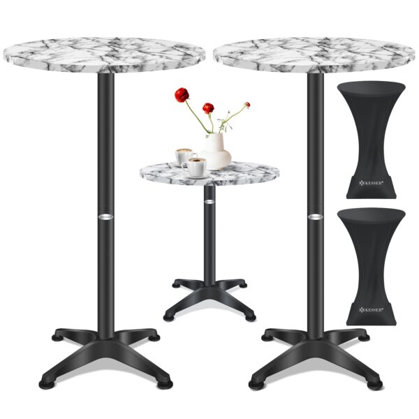 KESSER® 2in1 Stehtisch Bistrotisch Aluminium Edelstahlplatte   höhenverstellbar   70cm / 115cm   Partytisch Tisch   In- & Outdoor   Hochzeit   Empfangstisch   4 Standfüße und Regencover