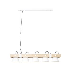 BRILLIANT Lampe Plow Pendelleuchte 5flg weiß/holz hell   5x A60