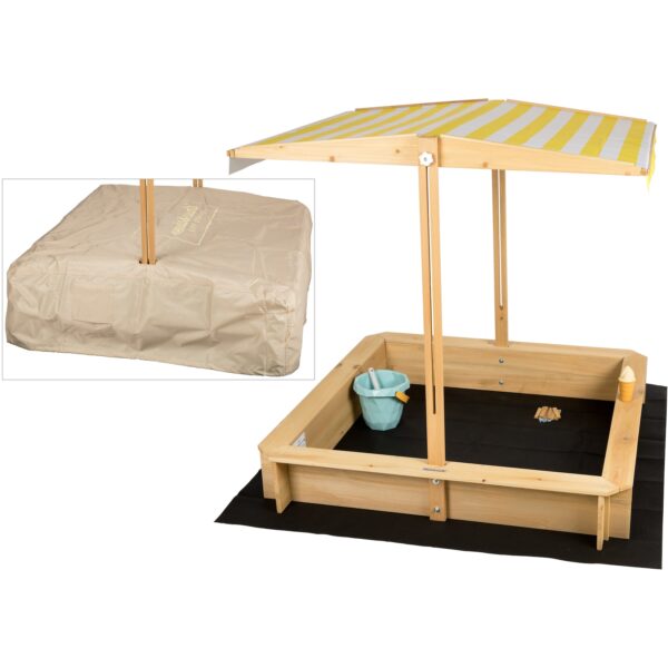 needs&wants® Sandkasten mit Dach Sitzbank und Boden Vlies-Folie