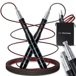 EliteAthlete® Springseil Erwachsene - Speed Rope mit Ersatzseil - Profi Kugellager - Skipping Rope - Jump Rope - Fitness Crossfit Boxen - Sprungseil Erwachsener inkl. Seilschoner + Tasche - Blau