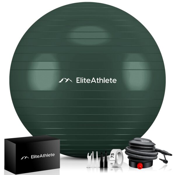 EliteAthlete® Gymnastikball Sitzball Büro ergonomisch mit Anti Burst System - Fitness Yoga Pilates Schwangerschaft - Schwangerschaftsball Fitnessball Yogaball - Yoga Ball inkl. Luftpumpe - Forest 55cm